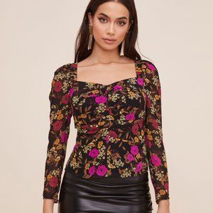 ASTR the Label Floral Long Sleeve Sweetheart Back Tie Blouse Size Small